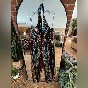 Multicolor Sequin Halter Jumpsuit new with tags size large